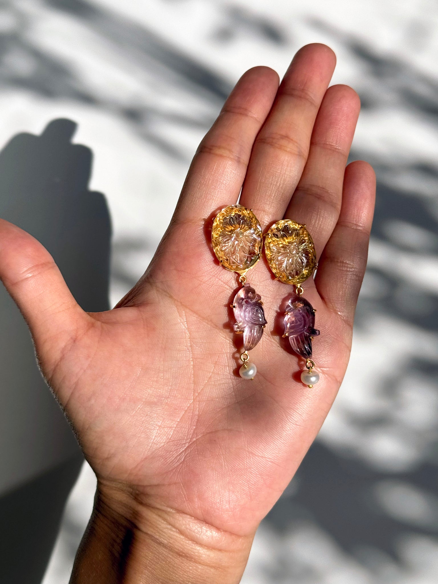 Lemon Topaz & Bird Earrings