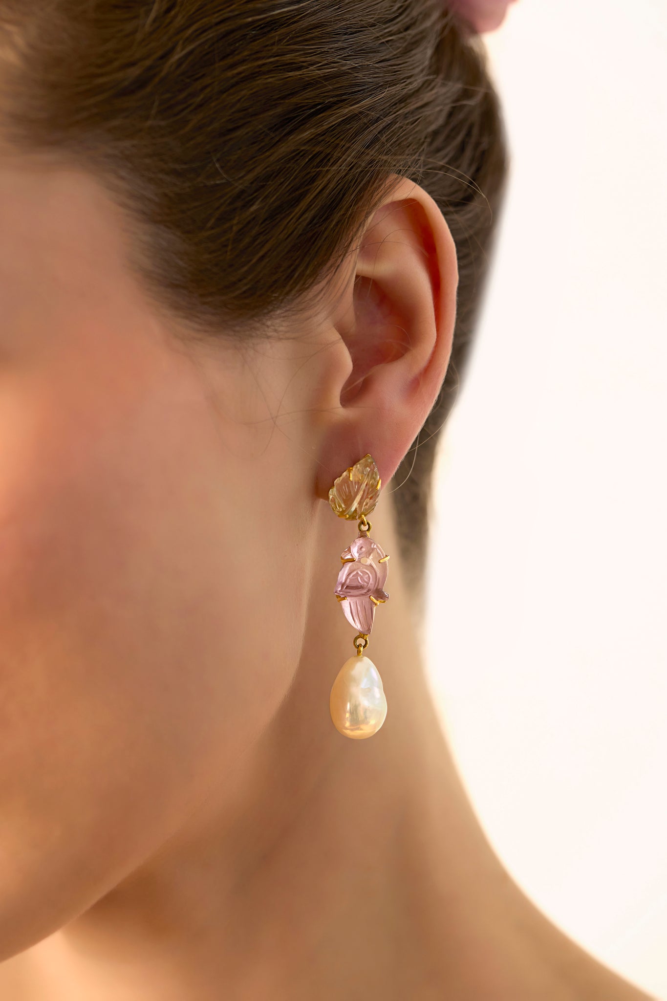 Quartz Bird & Pearl Earrings