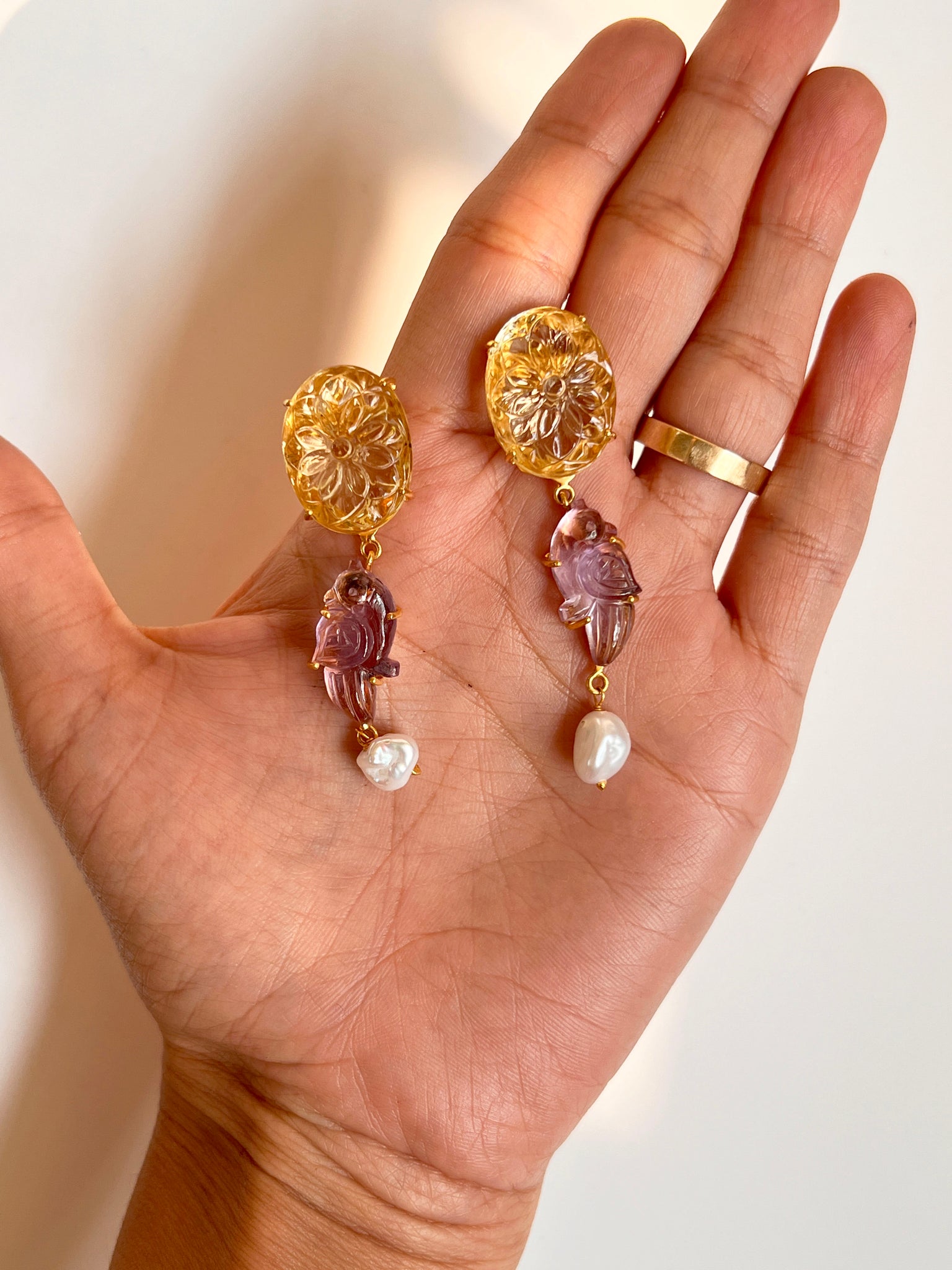Lemon Citrine & Bird Earrings