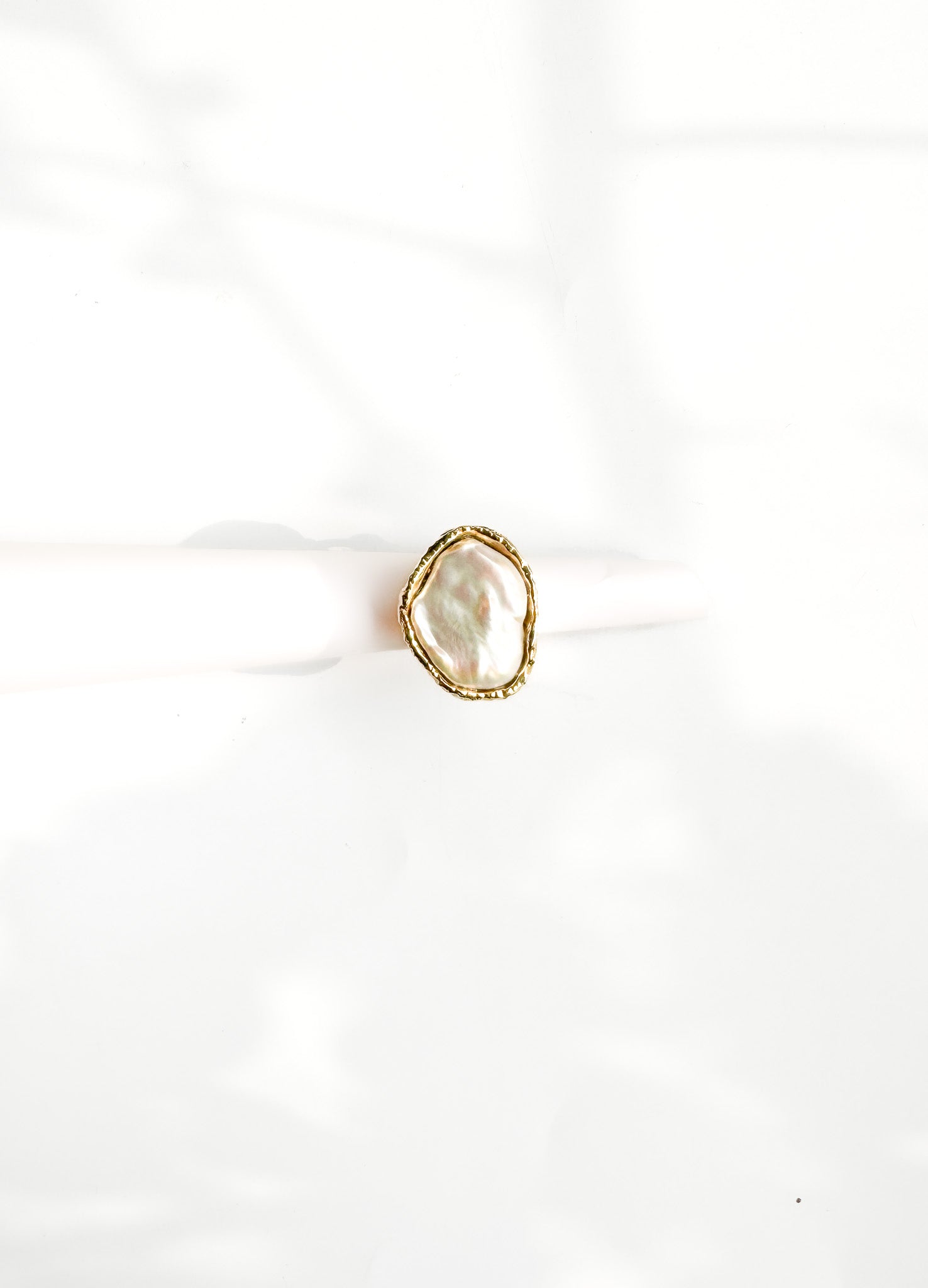 Brass & Baroque Pearl Inlay Ring // 05