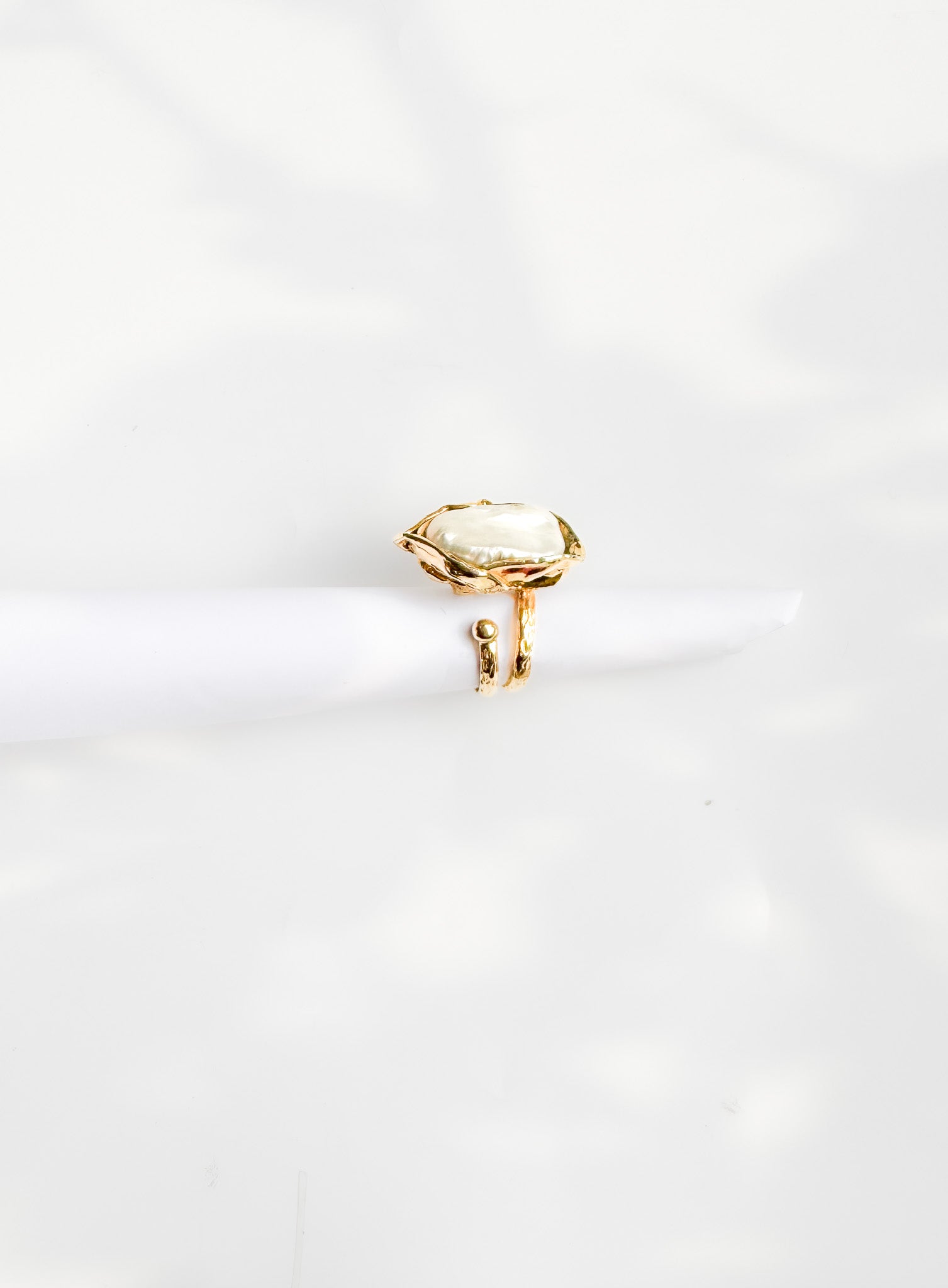 Brass & Baroque Pearl Inlay Ring // 11