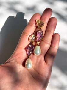 Quartz Bird & Pearl Earrings