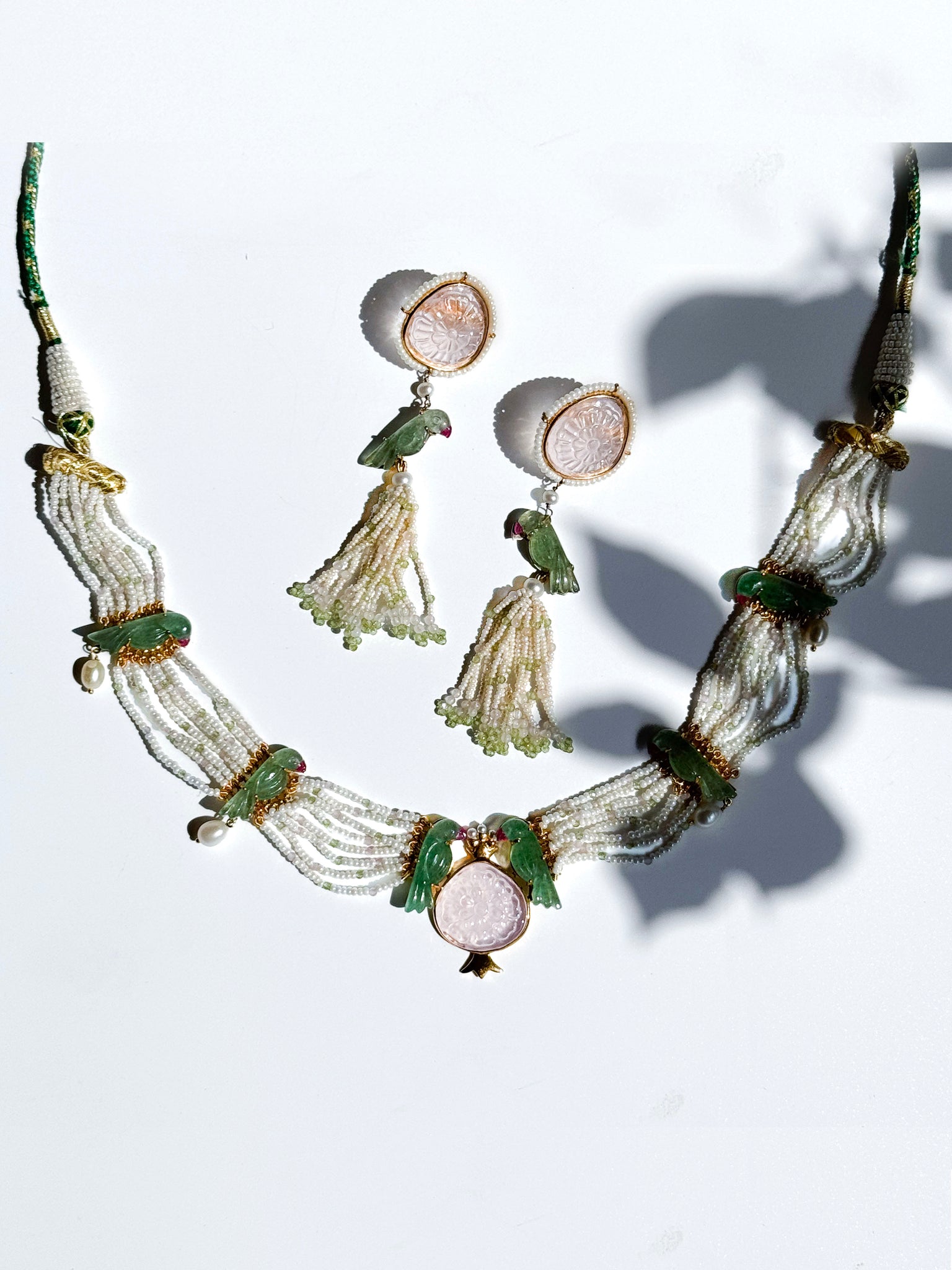 Rose Quartz & Parrot Necklace