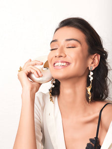 pearl & gold leaf earrings studio metallurgy