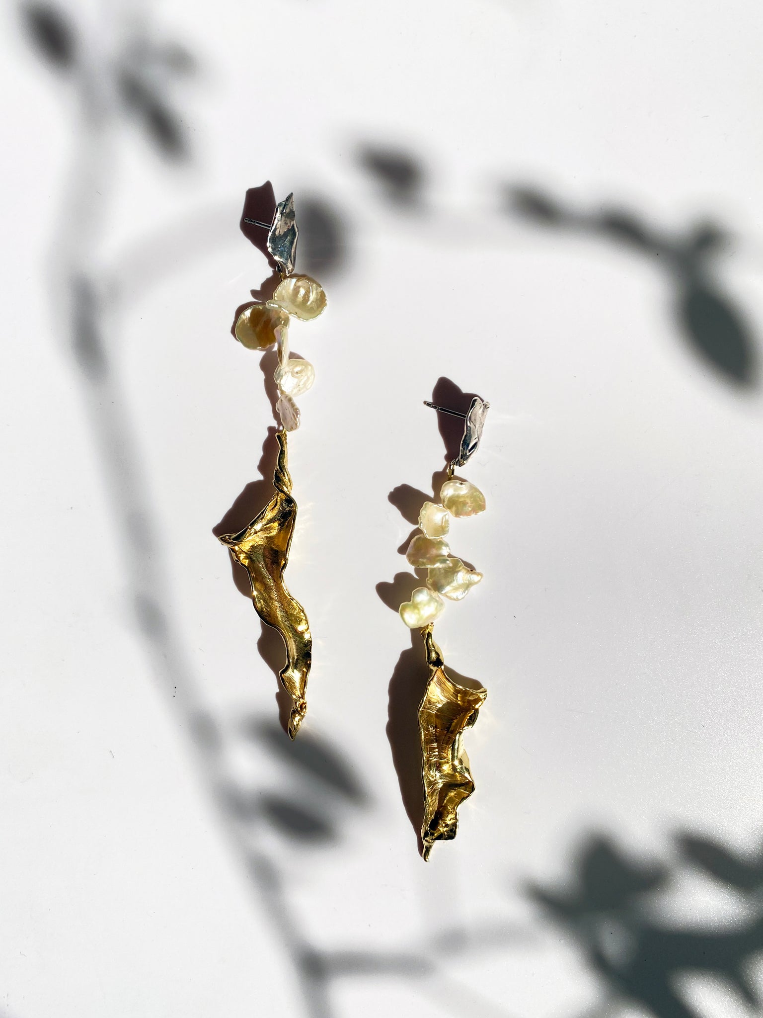 Pearl & Gold Leaf Earrings