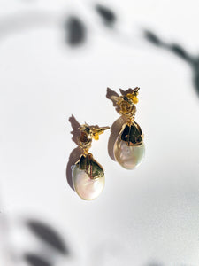 Coral Bloom Pearl Drop Earrings
