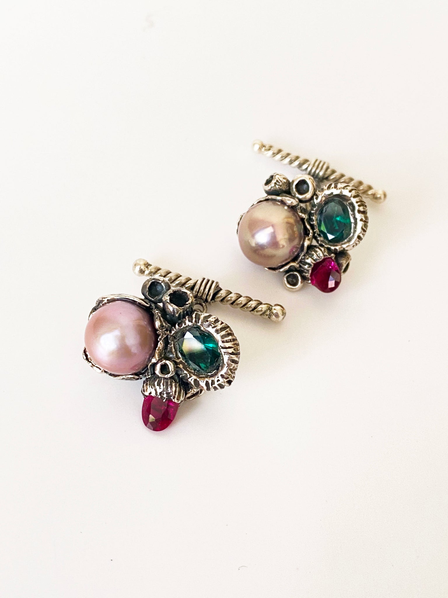 Antique Silver Cufflinks in Baroque Pearl & Cz Stone