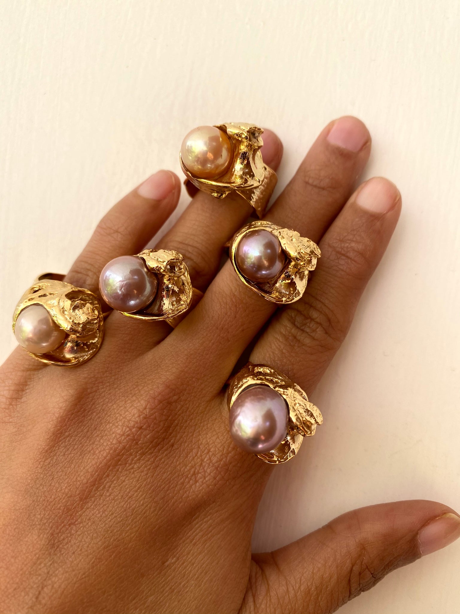 Rosette & Baroque Oyster Pearl Inlay Ring  Studio Metallurgy Limited Edition