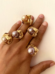 Rosette & Baroque Oyster Pearl Inlay Ring  Studio Metallurgy Limited Edition
